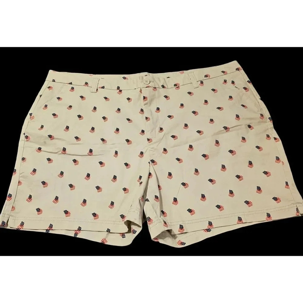 Magellan Outdoors Shorty Shorts American Flag Print Women's Plus Size 24 EUC